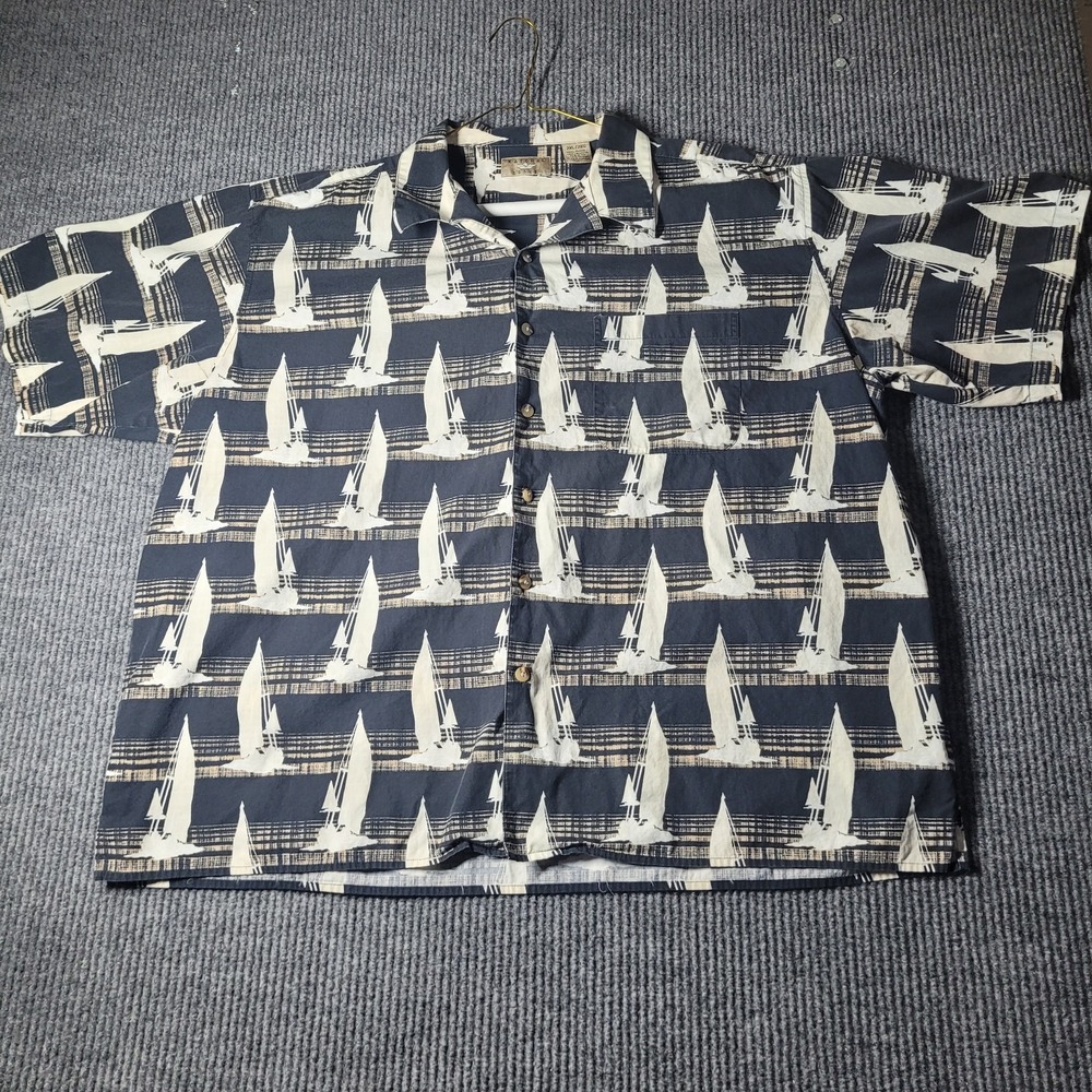 VINTAGE‎ Natural Issue Shirt Mens 2XL Linen Blend Sailing Boat Print